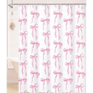 SmoothNovelty Pink Bow Shower Curtain Set with 12 Hooks and curtains